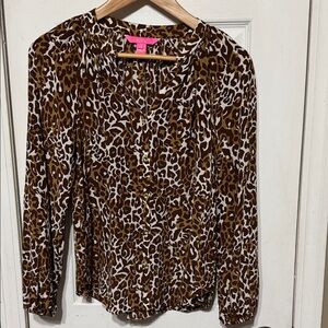 Lilly Pulitzer 100% Silk Brown Leopard Print Blouse